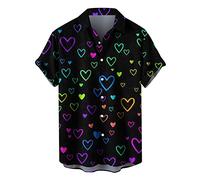 Ybing Chemise à manches courtes pour homme - Imprimé cœur 3D - Chemise d'été tendance - Boutons à revers - Chemise d'été décontractée - Chemise de plage - Hauts légers - T-shirt de sport fin -