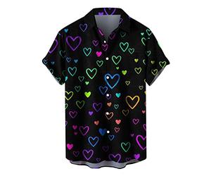 Ybing Chemise à manches courtes pour homme - Imprimé cœur 3D - Chemise d'été tendance - Boutons à revers - Chemise d'été décontractée - Chemise de plage - Hauts légers - T-shirt de sport fin -