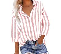 Ybing Chemise en lin à manches 3/4 pour femme - Rayée - Imprimé - Chemise en mousseline fine - Coton et lin - Chemise à manches longues - Décontractée - Vintage - Chemise d'été boutonnée - Chemise