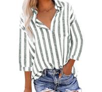 Ybing Chemise en lin à manches 3/4 pour femme - Rayée - Imprimé - Chemise en mousseline fine - Coton et lin - Chemise à manches longues - Décontractée - Vintage - Chemise d'été boutonnée - Chemise