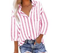 Ybing Chemise en lin à manches 3/4 pour femme - Rayée - Imprimé - Chemise en mousseline fine - Coton et lin - Chemise à manches longues - Décontractée - Vintage - Chemise d'été boutonnée - Chemise