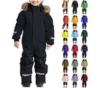 Ybing Combinaison de ski une pièce pour enfant - Chaude - Unisexe - Imperméable - Coupe-vent - Combinaison de neige - Softshell - Capuche en fourrure - Pantalon de ski - Bandes réfléchissantes, #01