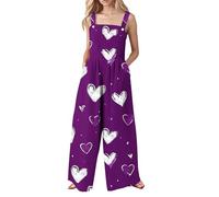 Ybing Combinaison élégante et festive pour femme - En coton et lin - Couleur unie - Taille élastique - Salopette - Décontractée - Légère - Décontractée - Avec cordon de serrage