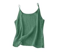 Ybing Débardeur décontracté en mousseline de coton et lin pour femme - Col rond - Couleur unie - Bretelles spaghetti - Hauts fins - Léger - Sans manches - Taille S à 5XL, vert, L