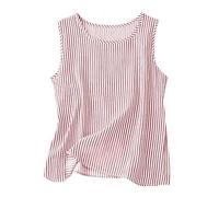 Ybing Débardeur en mousseline pour femme - Sans manches - Rayé - Chemisier en lin - Coton et lin - Débardeurs élégants - Col rond - Bretelles - Pour l'été - Léger - Décontracté - Pour adolescentes et