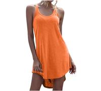 Ybing Débardeur pour femme - Long - Décontracté - Col rond - Chemisier long - Sans manches - Gilet long d'été - Couleur unie - Tunique douce - Débardeurs fins - Haut long en coton, #02 orange., 3XL