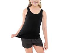 Ybing Débardeur pour fille - Couleur unie - Tendance - Col rond - Coupe ajustée - En coton - Confortable - Sans manches - Pour l'été - Pour le fitness - T-shirt de sport - T-shirt d'été, Noir , 140