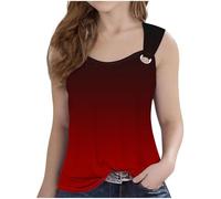 Ybing Débardeur pour fille dégradé de couleur débardeurs élégants col rond chemisier fin à bretelles fines maillot de corps léger haut de sport coton sans manches t-shirt été gilet streetwear, rouge