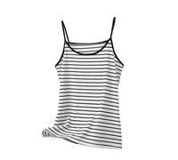 Ybing Débardeur rayé pour femme - Décontracté - Col rond - Débardeur doux - Bretelles spaghetti - Sans manches - Léger - Confortable - T-shirt de sport, Noir , XL