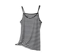Ybing Débardeur rayé pour femme - Décontracté - Col rond - Débardeur doux - Bretelles spaghetti - Sans manches - Léger - Confortable - T-shirt de sport, argenté, XXL