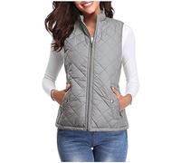 Ybing Gilet court décontracté pour femme - Couleur unie - Gilet matelassé - Coupe ajustée - Avec fermeture éclair - Sans manches - Veste d'hiver thermique légère - Gilet en duvet fin, gris, M