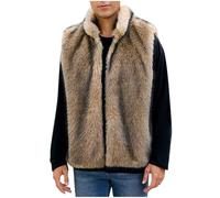 Ybing Gilet en fourrure synthétique pour homme - Élégant - Col montant - Sans manches - Manteau d'hiver chaud - En fausse fourrure - Doux - Décontracté - Couleur unie - Gilet d'hiver, kaki, 3XL