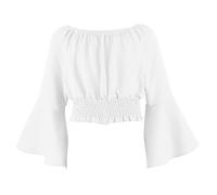 Ybing Haut court/crop top pour fille - Blouse uni avec taille élastiquée - Haut décontracté sans manches - Manches cloches élégantes - Haut à manches longues - Nouveau haut sans épaules - Hauts pour l