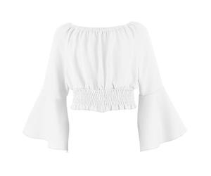 Ybing Haut court/crop top pour fille - Blouse uni avec taille élastiquée - Haut décontracté sans manches - Manches cloches élégantes - Haut à manches longues - Nouveau haut sans épaules - Hauts pour l