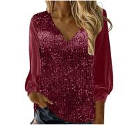Ybing Haut en velours doré pour femmes avec paillettes - Élégant - Blouse à manches longues - Légère - Col en V - Haut à paillettes - Confortable - Top femme - Manches longues - Tunique - Robe de fête