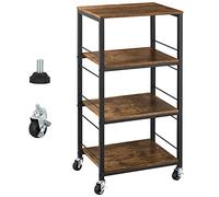 YBING Kitchen Island Chariot utilitaire à roulettes avec organisateur de rangement à 4 niveaux - Chariot de service de ferme avec étagère en bois pour salle de bain, bureau, industriel, marron