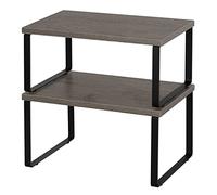 YBING Lot de 2 Organisateurs de Cuisine, Supports pour Placard, en Métal et Bois Étagère Empilable Extensible, pour Etagère Vaisselle, Comptoirs, Garde-Manger, Bocaux, Tasses (Gris)
