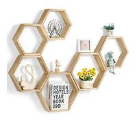 YBING Lot de 6 étagères murales flottantes hexagonales en bois de ferme en nid d'abeille pour salon, chambre à coucher, bureau, marron clair