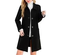 Ybing Manteau d'hiver pour femme - Long et élégant - Couleur unie - Trench - Boutons - Manches longues - Coupe-vent - Avec poche - Confortable - Coupe-vent - Manteau en laine - Veste d'extérieur, Noir