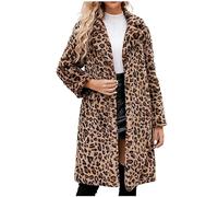 Ybing Manteau d'hiver pour femme - Motif léopard - En fausse fourrure - Élégant - Revers - Manteau en laine - Coupe ajustée - Manteau chaud en fausse fourrure - Trench confortable - Manches longues