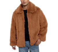 Ybing Manteau en fourrure synthétique pour homme - Élégant - Couleur unie - Veste chaude en fausse fourrure - Doux - Veste polaire - Manteau d'hiver moelleux - Confortable - Veste d'hiver, #02 Marron