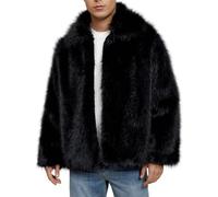 Ybing Manteau en fourrure synthétique pour homme - Élégant - Couleur unie - Veste chaude en fausse fourrure - Doux - Veste polaire - Manteau d'hiver moelleux - Confortable - Veste d'hiver, Noir , M