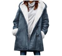 Ybing Manteau polaire pour femme - Long et élégant - En daim - Chaud - Doublé - Bouton en corne de vache - Avec poche - Couleur unie - Trench chaud - Confortable - Parka d'hiver, Marine, M