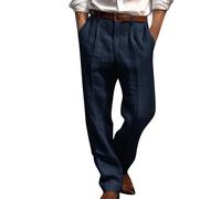Ybing Pantalon chino pour homme - Pantalon long plissé ample avec poche - Décontracté - Jambe droite - Couleur unie - Pantalon en lin - Pantalon d'affaires - Pantalon chino vintage - Pantalon d'été