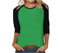 Ybing Pull à manches 3/4 pour femme - Bloc de couleurs - Patchwork - Manches longues - Décontracté - Col rond - Coupe - Manches raglan - Confortable - Haut basique - Léger - T-shirt à manches longues