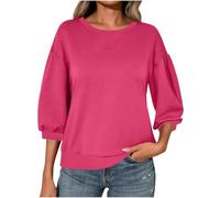 Ybing Pull à manches 3/4 pour femme - Décontracté - Couleur unie - Sans capuche - Épaules recoupées - T-shirt à manches longues - Col rond - Chemisier à manches longues - Haut basique, P-ink, XL
