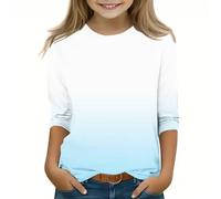 Ybing Pull à manches 3/4 pour fille dégradé de couleur - T-shirt à manches longues - Coupe ajustée - T-shirt décontracté - Col rond - Chemisier léger à manches longues - Haut fin - Coton - Basique -