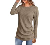 Ybing Pull côtelé décontracté pour femme - Couleur unie - Manches longues - Coupe ajustée - Pull en tricot doux - Col rond - Chemisier à manches longues - Automne - Hiver - Sweat-shirt long - Haut