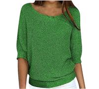 Ybing Pull en tricot à manches 3/4 pour femme - Couleur unie - Manches longues - Décontracté - Col rond - Pull léger à manches longues - Chemisier fin - Grandes tailles - Haut assorti - S-5XL, vert,