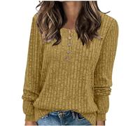 Ybing Pull en tricot côtelé pour femme - Couleur unie - Pull décontracté - Col rond - Manches longues - Automne - Hiver - Chaud - Décontracté - Basique - Chemisier streetwear, jaune, XL