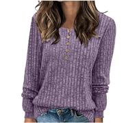 Ybing Pull en tricot côtelé pour femme - Couleur unie - Pull décontracté - Col rond - Manches longues - Automne - Hiver - Chaud - Décontracté - Basique - Chemisier streetwear, Violet, XL