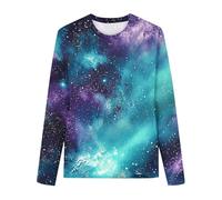 Ybing Pull Galaxy pour fille 3D imprimé galaxie T-shirt à manches longues tendance Ciel étoilé Sweatshirt Y2K Col rond Chemisier mince Pull léger à manches longues T-shirt confortable Haut basique