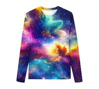 Ybing Pull Galaxy pour fille 3D imprimé galaxie T-shirt à manches longues tendance Ciel étoilé Sweatshirt Y2K Col rond Chemisier mince Pull léger à manches longues T-shirt confortable Haut basique