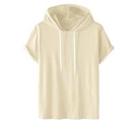 Ybing Sweat à capuche à manches courtes pour homme - Couleur unie - Tendance - Décontracté - Grande taille - En coton - Confortable - Pour l'été - Tailles S à 4XL, #01 Beige, 4XL