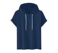 Ybing Sweat à capuche à manches courtes pour homme - Couleur unie - Tendance - Décontracté - Grande taille - En coton - Confortable - Pour l'été - Tailles S à 4XL, #02 Marine., L
