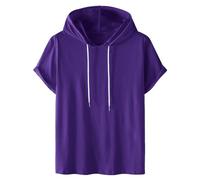 Ybing Sweat à capuche à manches courtes pour homme - Couleur unie - Tendance - Décontracté - Grande taille - En coton - Confortable - Pour l'été - Tailles S à 4XL, #01 Violet, M
