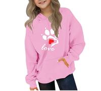 Ybing Sweat à capuche décontracté pour fille avec motif cœur patte de chien sweat à capuche automne hiver sweat à capuche léger haut confortable à manches longues pull streetwear top, #02 rose., 130