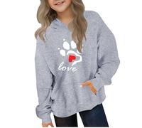 Ybing Sweat à capuche décontracté pour fille avec motif cœur patte de chien sweat à capuche automne hiver sweat à capuche léger haut confortable à manches longues pull streetwear top, #02 gris., 120