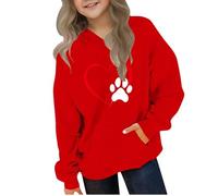Ybing Sweat à capuche décontracté pour fille avec motif cœur patte de chien sweat à capuche automne hiver sweat à capuche léger haut confortable à manches longues pull streetwear top, #03 rouge., 110