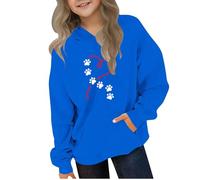 Ybing Sweat à capuche décontracté pour fille avec motif cœur patte de chien sweat à capuche automne hiver sweat à capuche léger haut confortable à manches longues pull streetwear top, #01 bleu., 140