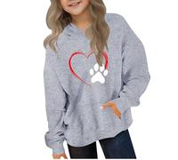Ybing Sweat à capuche décontracté pour fille avec motif cœur patte de chien sweat à capuche automne hiver sweat à capuche léger haut confortable à manches longues pull streetwear top, #03 Gris., 160