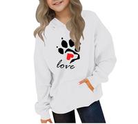 Ybing Sweat à capuche décontracté pour fille avec motif cœur patte de chien sweat à capuche automne hiver sweat à capuche léger haut confortable à manches longues pull streetwear top, #02 blanc., 140