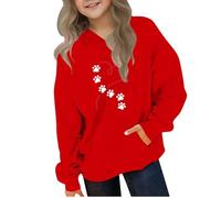 Ybing Sweat à capuche décontracté pour fille avec motif cœur patte de chien sweat à capuche automne hiver sweat à capuche léger haut confortable à manches longues pull streetwear top, #01 Rouge, 160