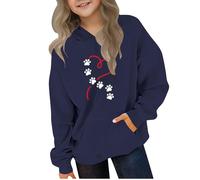 Ybing Sweat à capuche décontracté pour fille avec motif cœur patte de chien sweat à capuche automne hiver sweat à capuche léger haut confortable à manches longues pull streetwear top, #01 Marine., 150