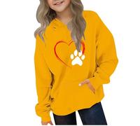 Ybing Sweat à capuche décontracté pour fille avec motif cœur patte de chien sweat à capuche automne hiver sweat à capuche léger haut confortable à manches longues pull streetwear top, Jaune #03, 120