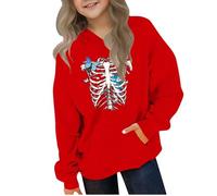Ybing Sweat à capuche d'Halloween pour fille - Motif squelette - Y2K - Avec capuche - Carnaval - Festival - Horreur - Fête - Clubwear, #01 Rouge, 110